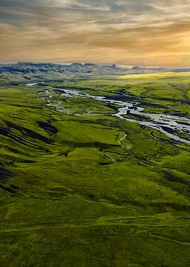 Green Icelandic Landscape with River