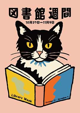 Library Week Cat Reading Poster