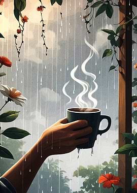Rainy Day Coffee Break Illustration