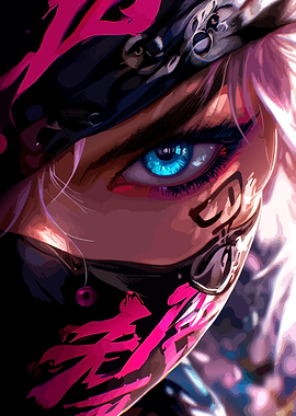 Masked Warrior with Piercing Blue Eye