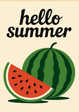 Hello Summer Watermelon Illustration