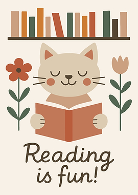Cat Reading Book Illustration