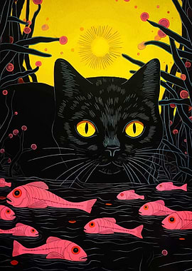 Black Cat and Pink Fish