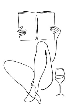 Woman Reading Book Line Art