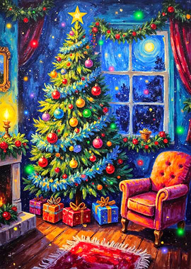 Christmas Tree and Cozy Armchair Painting