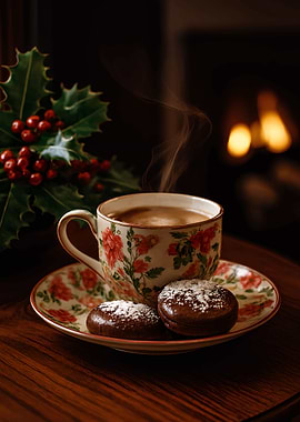 Cozy Coffee and Cookies by Fireplace