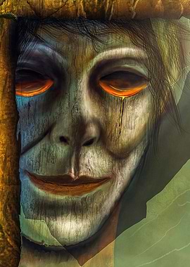 Wooden Face with Golden Tears