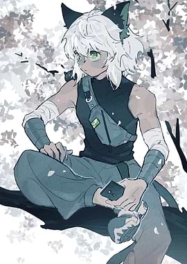 Anime Cat Boy on Tree Branch