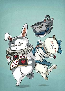 Alice in Wonderland Cats and Rabbit