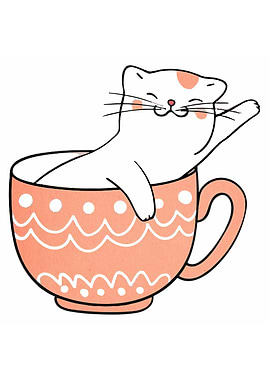 Cat in a Cup Illustration