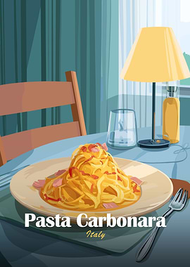 Pasta Carbonara Italy Illustration