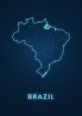 Brazil Map Neon Outline