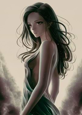 Anime Girl Portrait with Flowing Hair