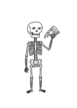 Skeleton with Pizza Slice Illustration