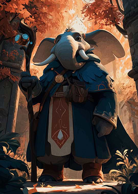 Elephant Wizard in Autumn Forest