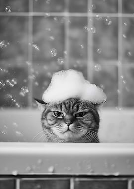 Grumpy Cat in Bath with Bubbles