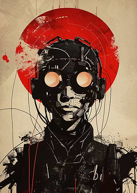 Cyberpunk Portrait with Red Sun