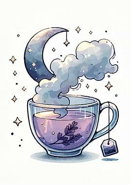 Dreamy Lavender Tea Cup Illustration