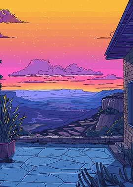 Sunset Landscape from a Terrace