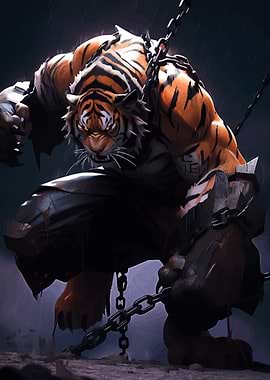 Muscular Tiger Warrior with Chains