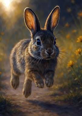 Rabbit Jumping Through Meadow