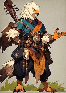 Anthropomorphic Eagle Bard Character Illustration