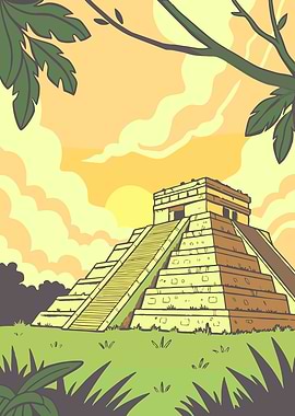 Chichen Itza Mayan Pyramid Illustration