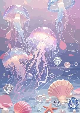 Pastel Jellyfish and Sea Treasures