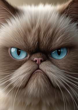 Grumpy Cat Close-Up with Blue Eyes
