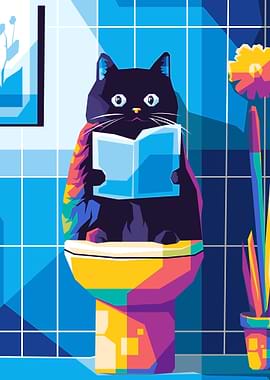 Cat Reading on Toilet Pop Art