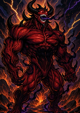 Muscular Demon Fiery Landscape