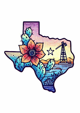 Texas State Outline with Desert Landscape