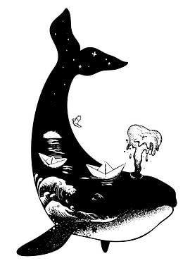Whale with Ocean and Paper Boats