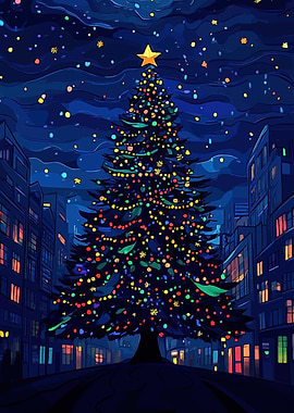 Christmas Tree City Night