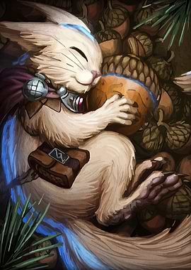 Sleeping creature with acorn and bag