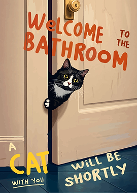 Welcome Bathroom Cat Art