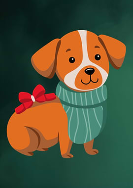 Cartoon Dog with Bow and Sweater