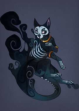 Stylized Cat with Skeleton Markings