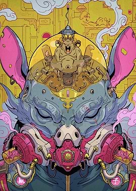 Cyberpunk Rat Commander Illustration