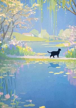 Black Cat by the Lake