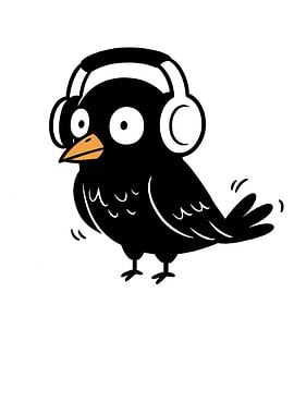 Cartoon Bird with Headphones