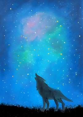 Wolf Howling Under Starry Night Sky