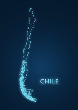 Chile Map Neon Blue