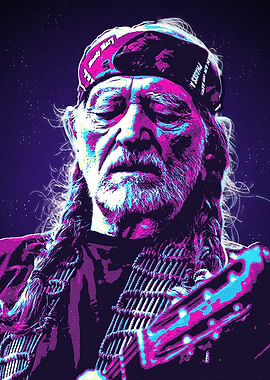 Willie Nelson Portrait with Guitar