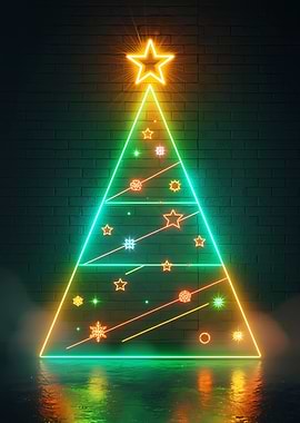 Christmas Tree on Brick Wall Neon