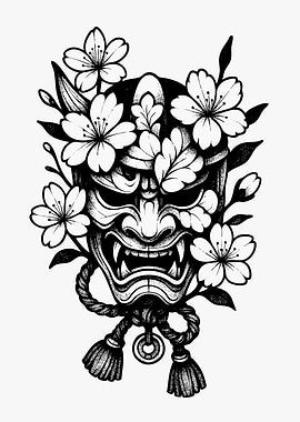 Hannya Mask with Cherry Blossoms