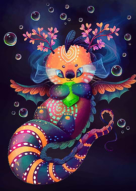 Whimsical Creature with Bubbles