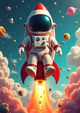 Astronaut Rocketing Through Space
