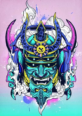 Cyberpunk Samurai Mask Illustration