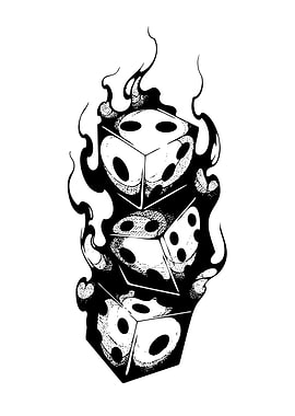 Stacked Dice with Flames Illustration